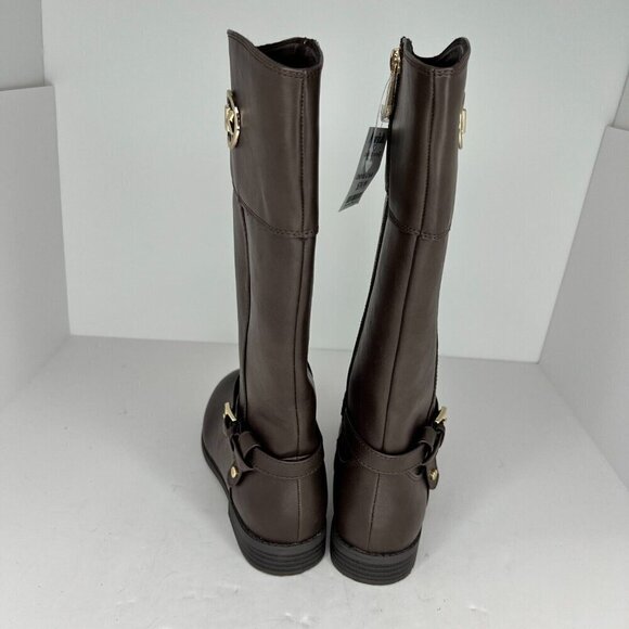 Michael Kors Girls Brown Flat Fully Zip Gold MK Logo Tone Size 3 Riding Boots - Picture 6 of 12